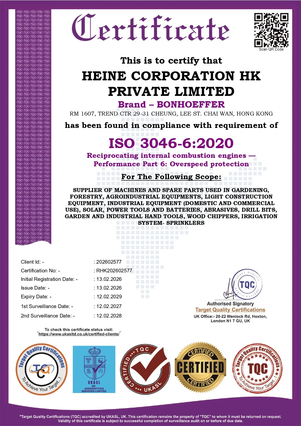 HEINE CORPORATION HK PRIVATE ISO